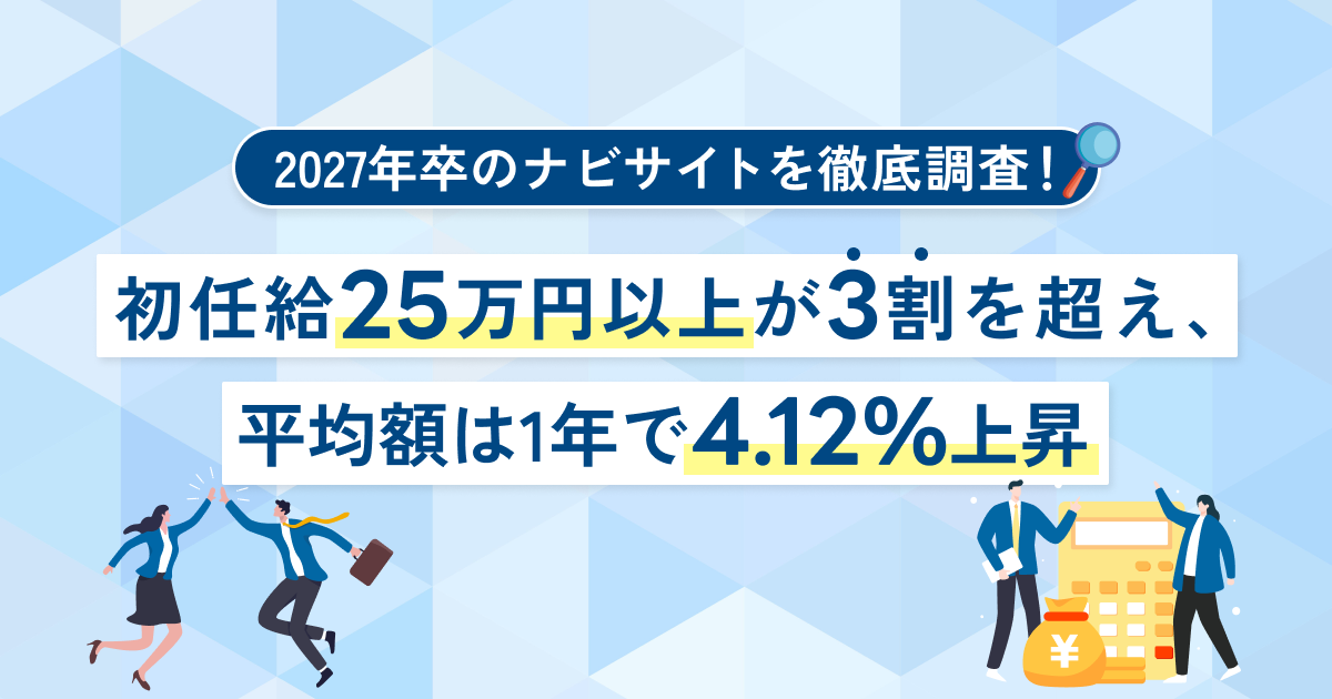2027年卒のナビサイトを徹底調査！初任給25万円以上が3割を超え、平均額は1年で4.12%上昇