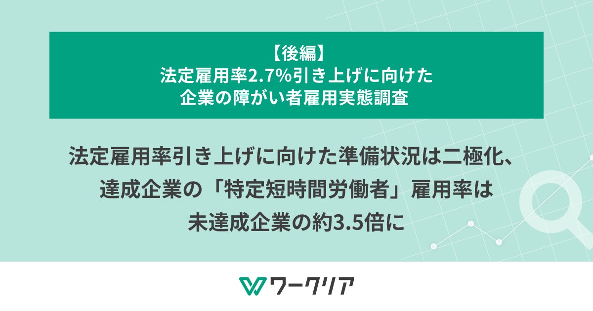 法定雇用率引き上げに向けた準備状況は二極化、達成企業の「特定短時間労働者」雇用率は未達成企業の約3.5倍に